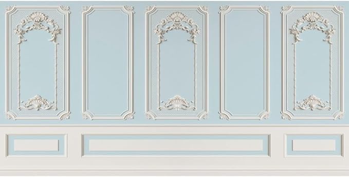 Leyiyi 20x10ft Blue White Vintage Room Inside Backdrop European Frame Modern House French Castle Cementery Wall Retro Style Photo Background Cowboy Kids Birthday Portrait Studio Props Vinyl Wallpaper