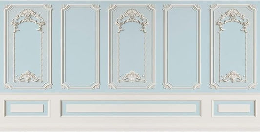 Leyiyi 20x10ft Blue White Vintage Room Inside Backdrop European Frame Modern House French Castle Cementery Wall Retro Style Photo Background Cowboy Kids Birthday Portrait Studio Props Vinyl Wallpaper