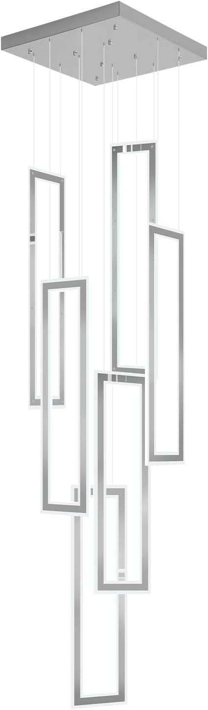 Modern Chandelier, Rectangle Chandeliers with 6 Ring Led Foyer Chandeliers,Larger High Ceiling Chandelier for Living Room,Entryway Staircase LED Dimming 2700k-6000k