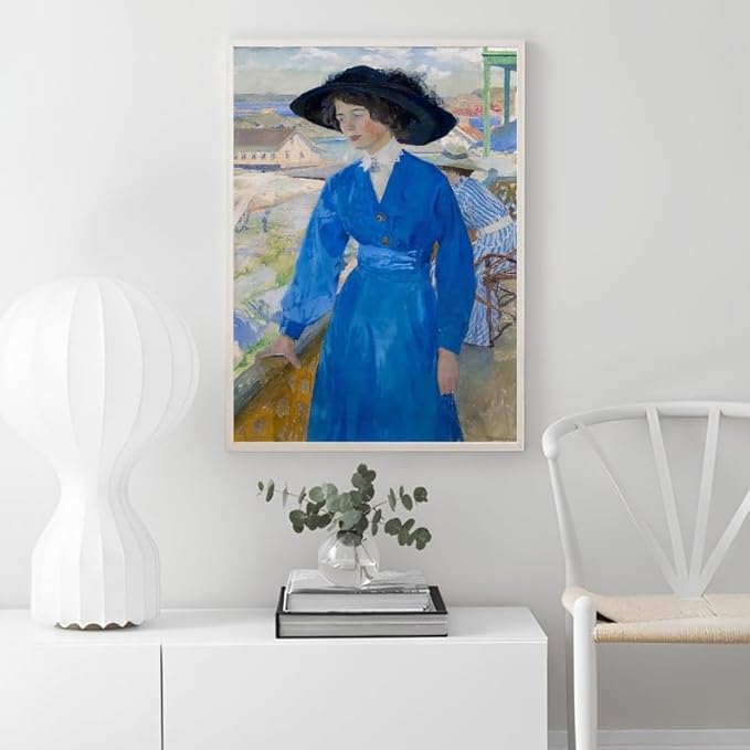 Lady in Blue Vintage Art Print, Edwardian Woman Portrait Wall Art, Impressionist Painting Poster, Classic Feminine Decor for Living Room, Hallway, or Gallery-Style Home Interiors (Unframed) (9x11)