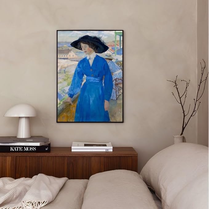 Lady in Blue Vintage Art Print, Edwardian Woman Portrait Wall Art, Impressionist Painting Poster, Classic Feminine Decor for Living Room, Hallway, or Gallery-Style Home Interiors (Unframed) (27x40)