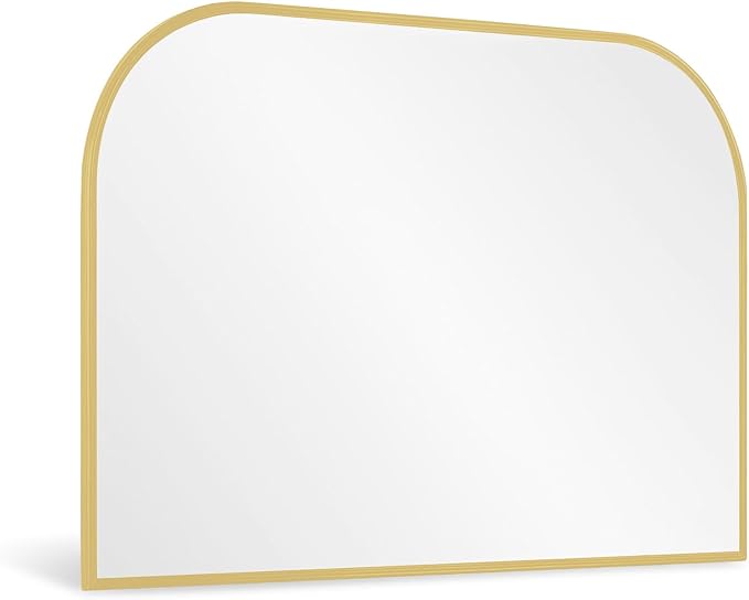 Modern Large Wall Mirror, Modern Mantel Minimalist Home Decor, Brushed Gold Metal Framed Arched Mirror for Living Room, Bedroom, Fireplace, Mantle, Entryway, Bathroom, 36" x 24", Gold