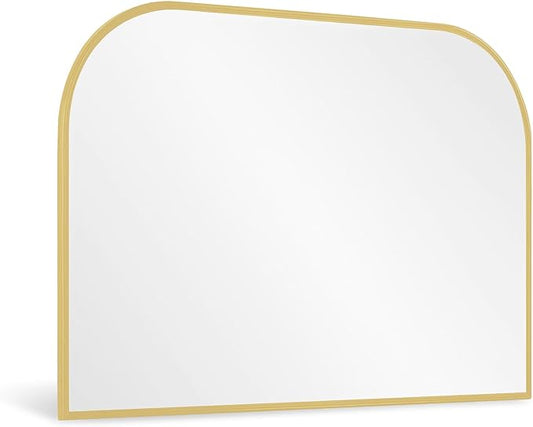 Modern Large Wall Mirror, Modern Mantel Minimalist Home Decor, Brushed Gold Metal Framed Arched Mirror for Living Room, Bedroom, Fireplace, Mantle, Entryway, Bathroom, 36" x 24", Gold