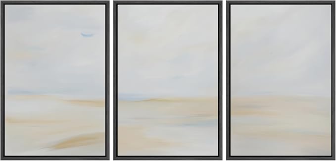 MUDECOR Framed Wall Art Print Set Minimalist Coastal Horizon in Soft Blue and Sand Colors Illustrations Modern Art Boho Decorative Chic for Living Room, Bedroom, Office - 16"x24"x3 Black