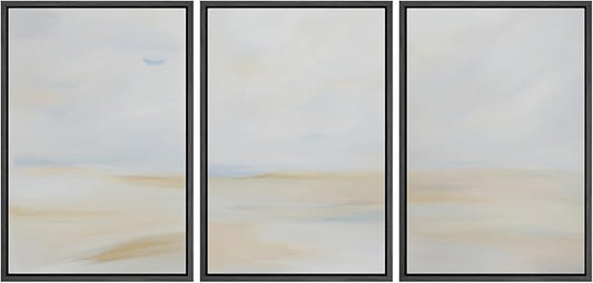 MUDECOR Framed Wall Art Print Set Minimalist Coastal Horizon in Soft Blue and Sand Colors Illustrations Modern Art Boho Decorative Chic for Living Room, Bedroom, Office - 16"x24"x3 Black