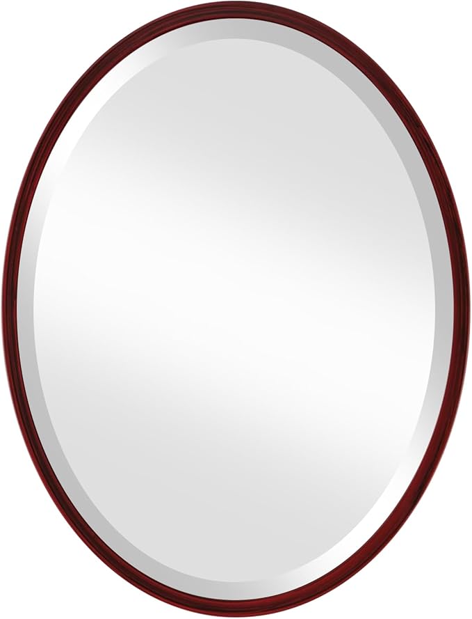 OVALCREST - Oval Wooden Beveled Wall Mirror for Home Decor, Bathroom, Vanity, Bedroom, Living Room, Hallway - London Style (Black Cherry) 21.1 x 17.1