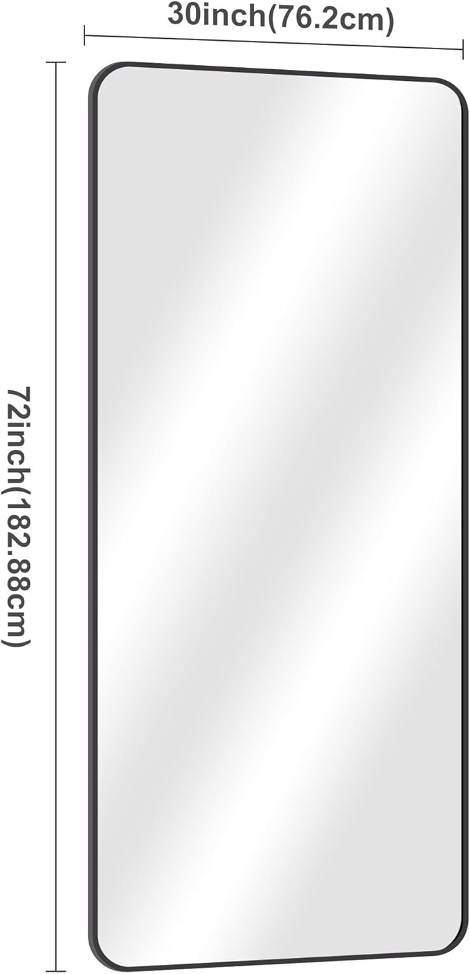 72" x 30"Bathroom Mirror, Matte Black Wall Mirror with Metal Frame, Decorative Rectangular Vanity Mirror for Bedroom Bathroom Living Room Entryway (Horizontal/Vertical)