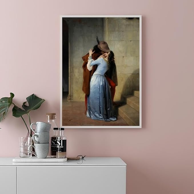 Nationcog The Kiss Romantic Wall Art Print, Classic Renaissance Couple Painting Poster, Historical Love Scene Artwork, Vintage Italian Style Bedroom or Living Room Decor for Couples (Unframed) (9x11)
