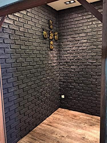 3D Wall Panels Faux Brick Panel for Interior and Exterior Wall Decoration Brick Cladding Pack of 4 Tiles (New London, Black)