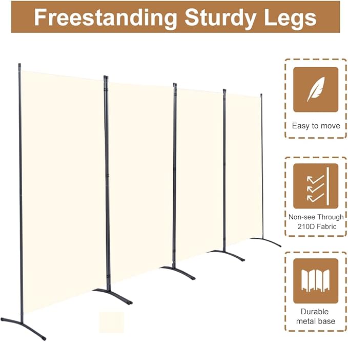 JVVMNJLK Indoor Room Divider, Portable Office Divider, Convenient Movable (4-Panel), Folding Partition Privacy Screen for Bedroom,Dining Room, Study,136" W x 19.7" D x 71.3" H, Beige