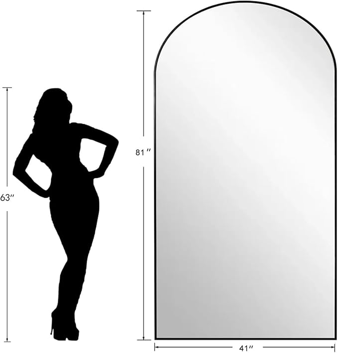 Arched Full Length Mirror, 81"x41" Large Floor Mirror with Stand, Oversized Full Body Mirrors for Leaning or Hanging, Wall Mounted Mirrors for Bedroom, Living Room,Dressing Room, Black