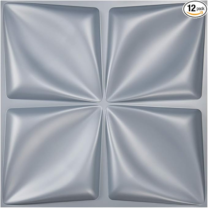 Art3d Matt Grey Silver 3D Wall Panel PVC Flower Design Cover 3 Sq Meter, for Interior Wall Decor in Living Room,Bedroom,Lobby,Office,Shopping Mall