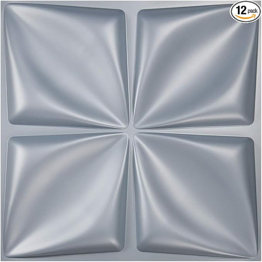 Art3d Matt Grey Silver 3D Wall Panel PVC Flower Design Cover 3 Sq Meter, for Interior Wall Decor in Living Room,Bedroom,Lobby,Office,Shopping Mall
