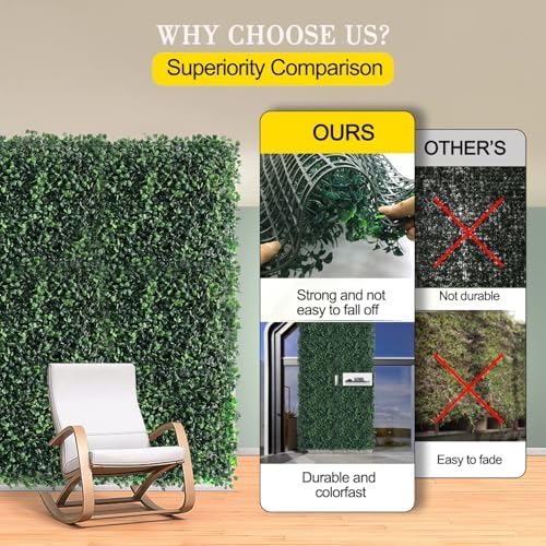 12Pcs 10"x10" Artificial Grass Wall Boxwood Panels Greenery Wall Backdrop Fake Hedge Wall Panels for Indoor Outdoor Garden, Grass Wall Decor Privacy Hedge Screen Patio Party Wedding