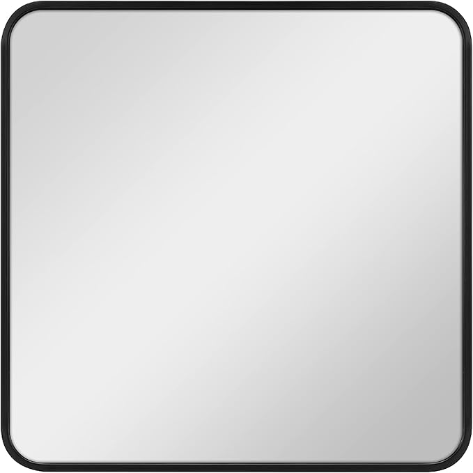 MCS Master & Co. Modern Metal Large Wall Mirror, Minimalist Home Decor Square Mirror with Rounded Corners for Living Room, Bedroom, or Bathroom, Black, 24 x 24 in