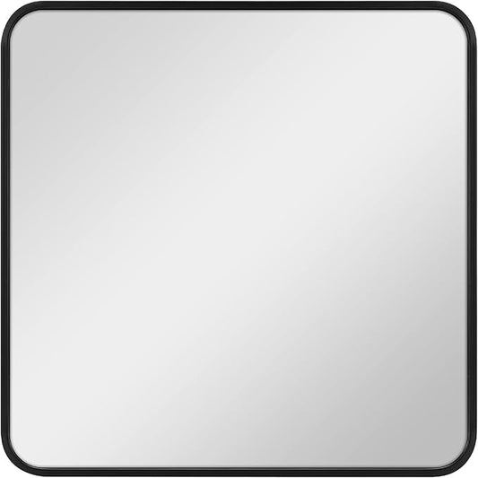 MCS Master & Co. Modern Metal Large Wall Mirror, Minimalist Home Decor Square Mirror with Rounded Corners for Living Room, Bedroom, or Bathroom, Black, 24 x 24 in