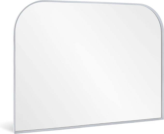 Modern Large Wall Mirror, Modern Mantel Minimalist Home Decor, Brushed Silver Metal Framed Arched Mirror for Living Room, Bedroom, Fireplace, Mantle, Entryway, Bathroom, 36" x 30", Silver