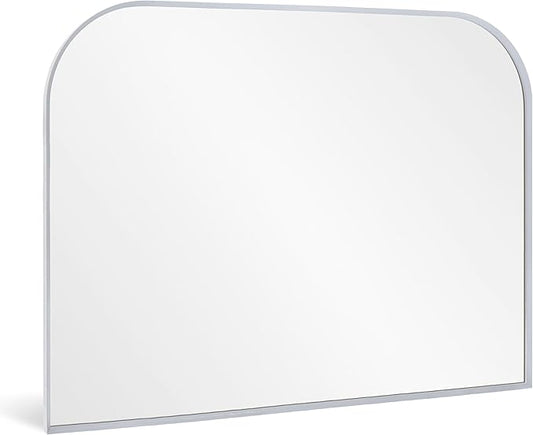 Modern Large Wall Mirror, Modern Mantel Minimalist Home Decor, Brushed Silver Metal Framed Arched Mirror for Living Room, Bedroom, Fireplace, Mantle, Entryway, Bathroom, 36" x 30", Silver