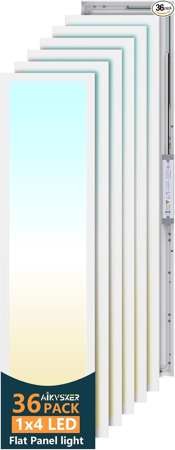 AIKVSXER 36 Pack 1x4 LED Flat Panel Light, 50W 5500LM Surface Mount Ceiling Fixture, 3CCT (3000K/4000K/5000K), Ultra-Thin 48In, 10-100% Triac Dimmable for Kitchen, Garage, Office, Basement