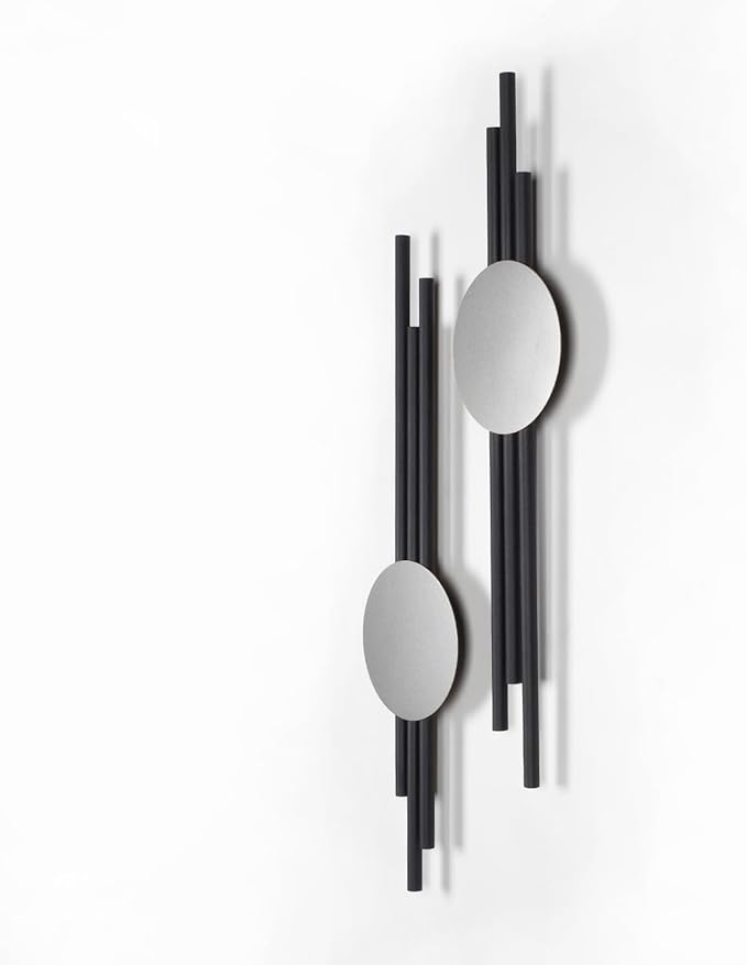 ARTEPERA Antique Lines Metal Wall Art Set of 2 - Modern & Unique Wall Decor, Metal Wall Sculpture for Living Room, Bedroom, Office - Vertical Geometric Wall Decor (Black - Silver, 33" x 9.4")