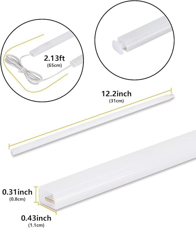 Cefrank Cabinet Lighting 6-Pack 12 inch Seamlessly Linkable Strip Light Bars for Cabinet, Kitchen, Shelf, Workbench, Cupboard Lighting, 1200 Lumen Cold White 6000K