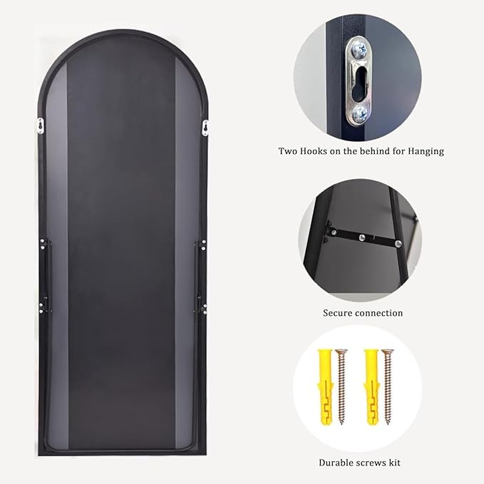 Arched Full Length Mirror, 78"x38" Large Floor Mirror with Stand, Oversized Full Body Mirrors for Standing/Leaning/Hanging, Wall Mounted Mirrors for Bedroom, Living Room,Dressing Room, Black