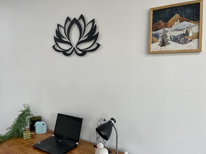 Metal Wall Art - Lotus Flower - Metal Wall Decor Home Office Decoration Yoga Studio Décor, (18" W x 12" H/46x31cm, Black)
