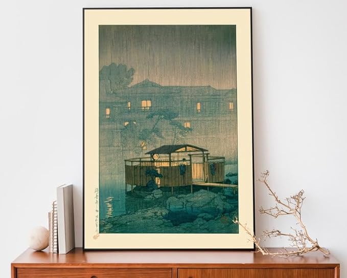 Nationcog Rainy Day in Japan Woodblock Poster, Kawase Hasui Vintage Print, Zen Japandi Wall Art, Relaxing Boho Decor for Bedroom or Living Room (Unframed) (16x24)