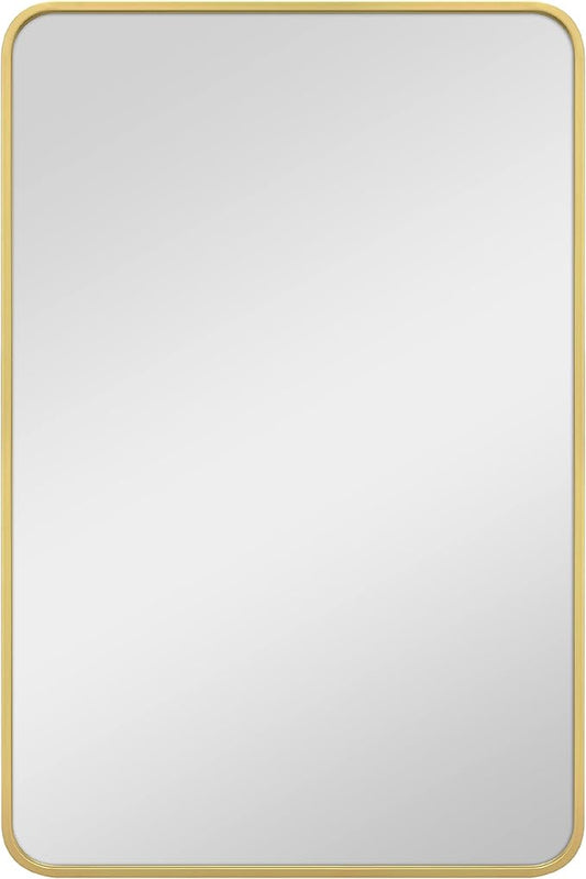 MCS Master & Co. Modern Metal Large Wall Mirror, Minimalist Home Decor Rectangle Mirror with Rounded Corners for Living Room, Bedroom, or Bathroom, 24 by 36 Inch, Brass
