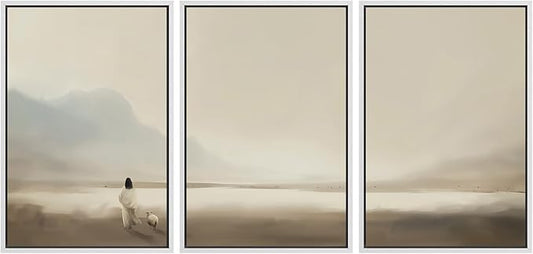 MUDECOR Framed Wall Art Print Set Serene Coastal Landscape Minimalist Illustrations Modern Art Boho Decorative Colorful Chic for Living Room, Bedroom, Office - 24"x36"x3 White