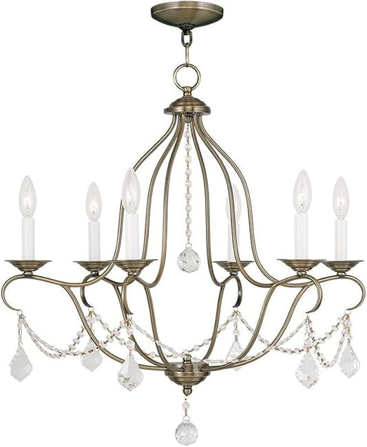 Livex Lighting 6426-01 Chesterfield 6 Light Chandelier, Antique Brass