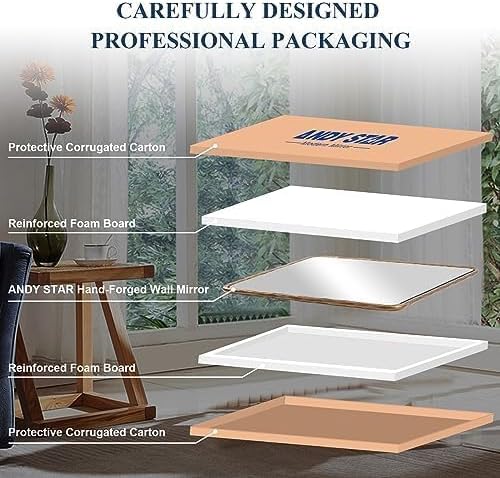 ANDY STAR Hand-Forged Gold Bathroom Mirrors for Wall, 24x36 Inch Vintage Solid Steel Metal Frame Bathroom Vanity Mirror, Antique Rounded Rectangle Wall Mirror, Hangs Horizontally or Vertically