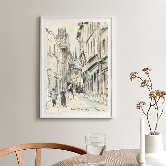 Nationcog Vintage European Street Scene Wall Art Print, Black and White French Architecture Poster, Paris Cityscape Drawing, Historical Urban Decor for Living Room or Office (Unframed) (16x24)