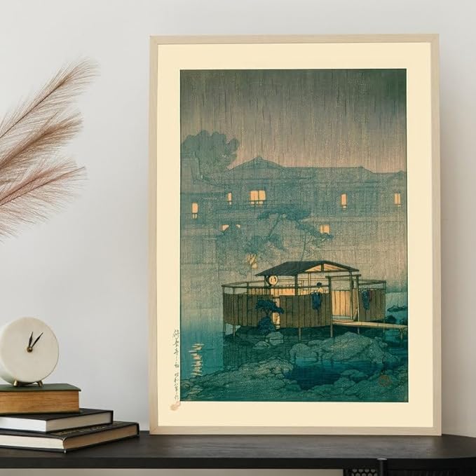 Nationcog Rainy Day in Japan Woodblock Poster, Kawase Hasui Vintage Print, Zen Japandi Wall Art, Relaxing Boho Decor for Bedroom or Living Room (Unframed) (20x30)