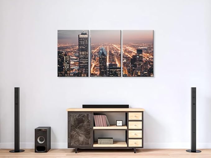 NAN Wind Modern Office Decor Chicago City Center Skyline Canvas Prints Chicago Skyline Canvas Art Cityscape Wall Decorations Blue Wall Decor for Living Room Pictures for Bedroom Decorations