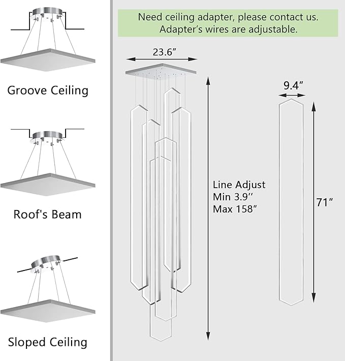 6 Rings Large Chandelier for Staircase Modern High Ceiling Chandelier LED Dimmable Chandeliers for Foyer Living Room Villa Silver