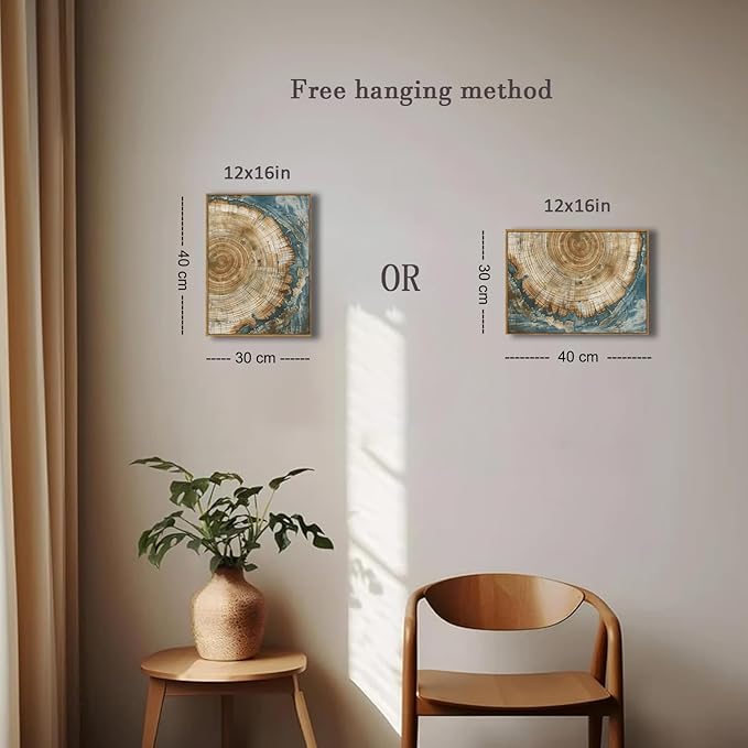 BingruiArt Framed Tree Ring Canvas Wall Art Abstract Wood Wall Decor Boho Modern Colorful Nature Painting Wood Stump Prints Pictures for Living Room Bedroom Bathroom Office 12"x16" Natural Framed(08)