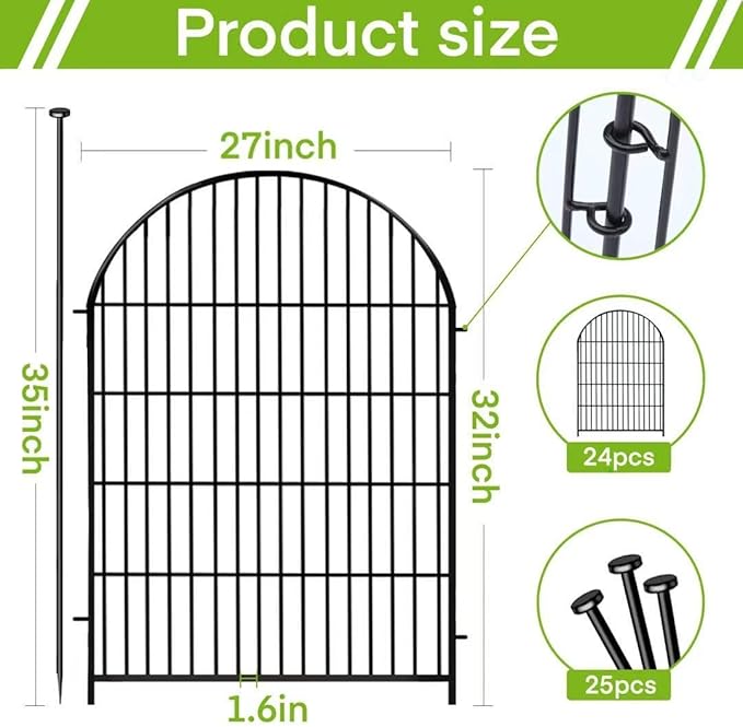 Adavin Tall Garden Fence Animal Barrier with Gate,32 in(H) 24 Panels Dog Fence Outdoor for Yard,Total 52.5 Ft Garden Fencing, No Dig Fences for Dogs and Rabbits, Temporary Ground Stakes