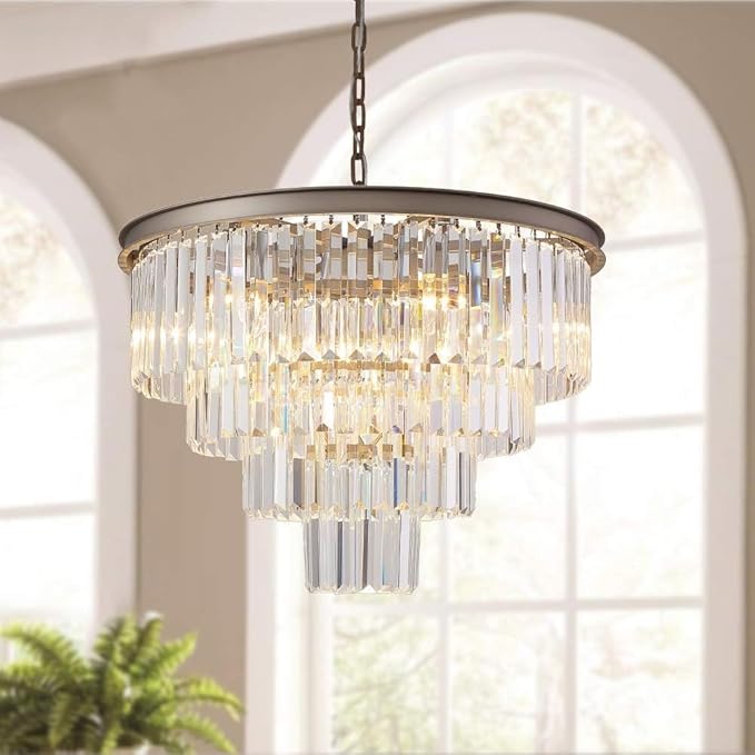 5 Lights Crystal Modern Nickel Chandeliers Pendant Ceiling Light 4-Tier Chandelier Lighting for Dining Room Living Room Bedroom Entryway