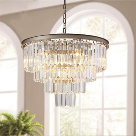 5 Lights Crystal Modern Nickel Chandeliers Pendant Ceiling Light 4-Tier Chandelier Lighting for Dining Room Living Room Bedroom Entryway