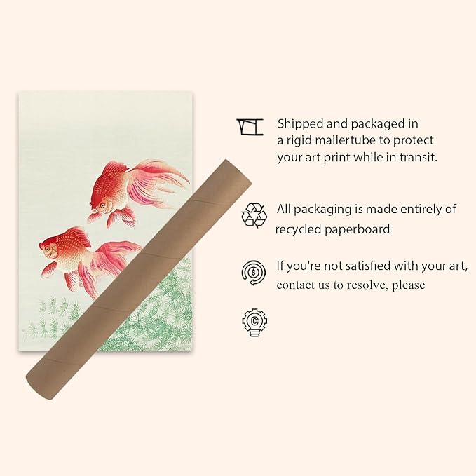 OZCONO Japanese Goldfish Wall Art Print, Vintage Ukiyo-e Style Woodblock Poster, Gold Fish Home Decor (11L x 9W)