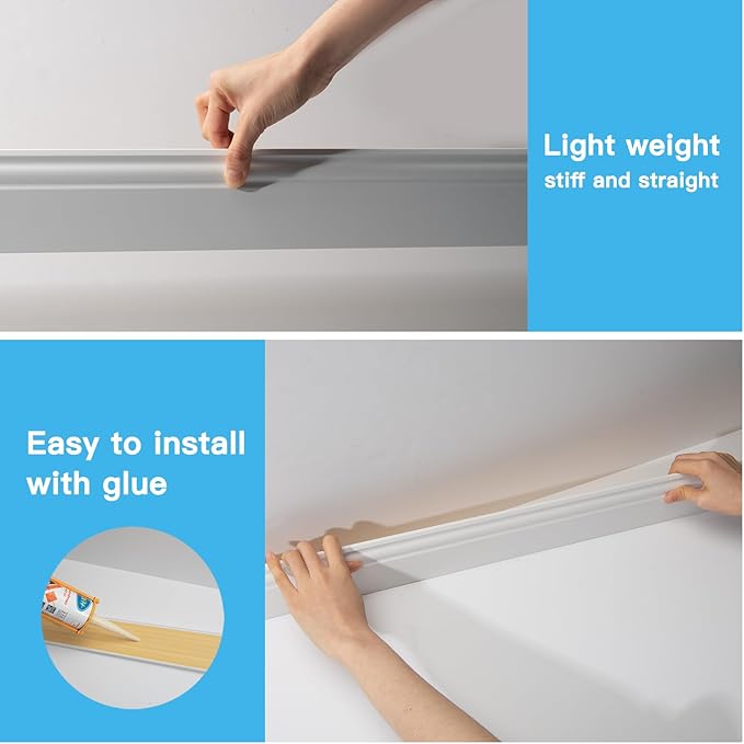 Art3d Wall Baseboard Molding Trim 8-Pack of 56 x 3.2 in., High Impact Polystyrene Skirting Board - Installed with Glue - White