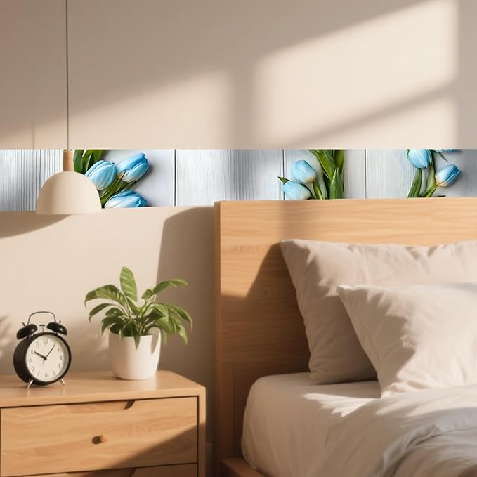 Nuxovilar Wallpaper Border Peel and Stick, Blue Tulip Floral Pattern Self-Adhesive Wallpaper, PVC 3.94×16.4 Ft, Decorative for Bedroom, Living Room, Spring Home Decor