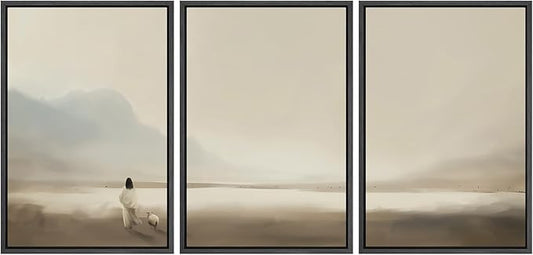 MUDECOR Framed Wall Art Print Set Serene Coastal Landscape Minimalist Illustrations Modern Art Boho Decorative Colorful Chic for Living Room, Bedroom, Office - 16"x24"x3 Black