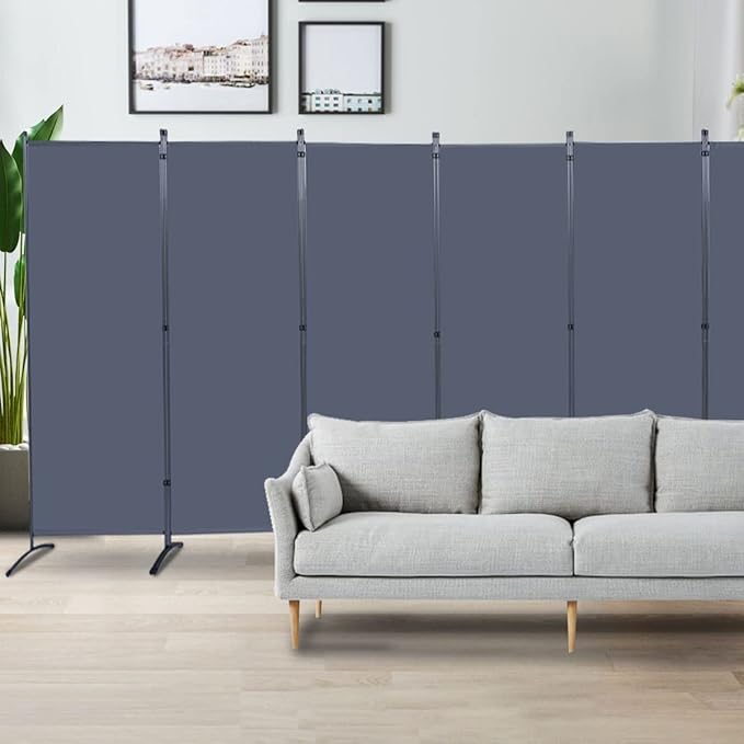 JVVMNJLK Indoor Room Divider, Portable Office Divider Room Divider Wall Divider Screen 6 Panel, Folding Partition Privacy Screen Walls Dividers for Room Separator 204" W x 71.3" H, Grey