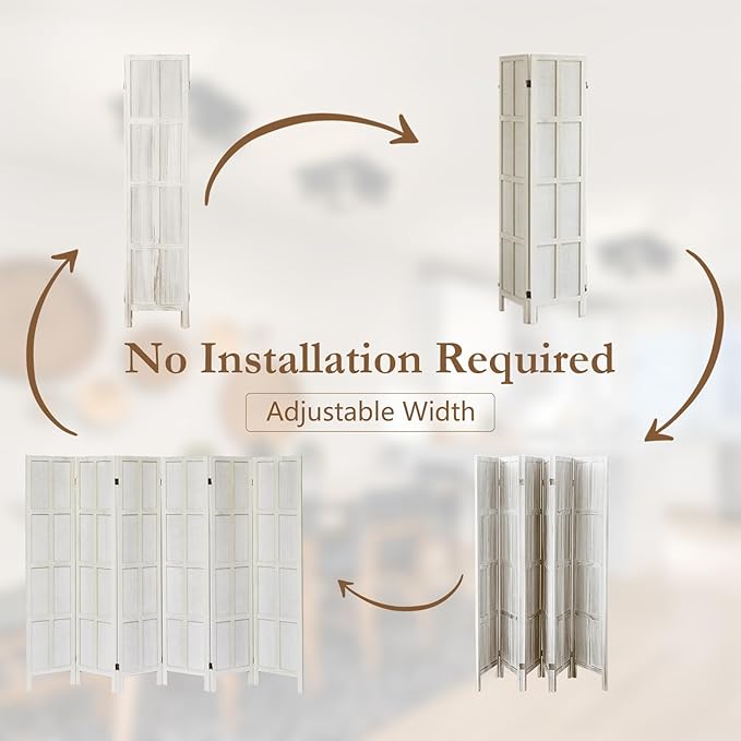 6 Panel Room Divider, 5.6Ft Wood Room Dividers and Folding Privacy Screens, Room Divider Wall Freestanding Room Partitions, Room Dividers Screen for Home Office Restaurant Bedroom, White