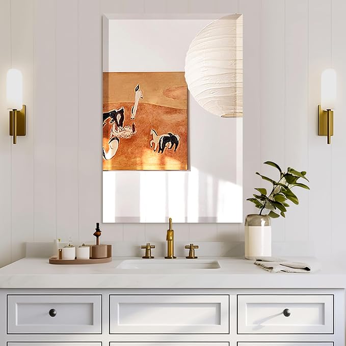 Mirrorons Beveled Mirror, 24" x 36" Frameless Rectangle Bathroom Vanity Mirror with Beveled Edge, Hangs Horizontally or Vertically. Upgraded Shatterproof