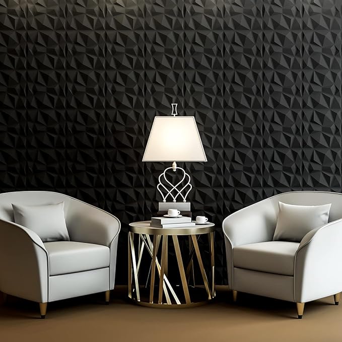 Art3d Decorative 3D Wall Panels in Diamond Design, 12"x12" Matt Black for Home and Office Decor (33 Pack)