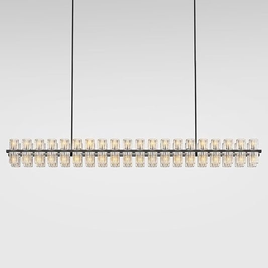 Crystal Black Rectangular Chandelier Light Fixture,72 in Large Dining Room Chandelier Over Table,Modern Chandeliers for Living Room,Arcachon Chandeliers,Kitchen Island,Includes 80xG4 Bulbs