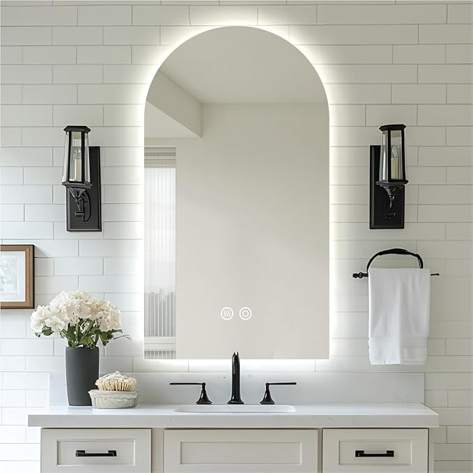 36" x 24" Arched LED Bathroom Mirror, Frameless, Backlit Vanity Mirror with Lights, Wall Mounted Lighted Mirror, Dimmable 3-Color Shatter-Proof Arch Smart Mirror, UL-Listed, CRI≥93